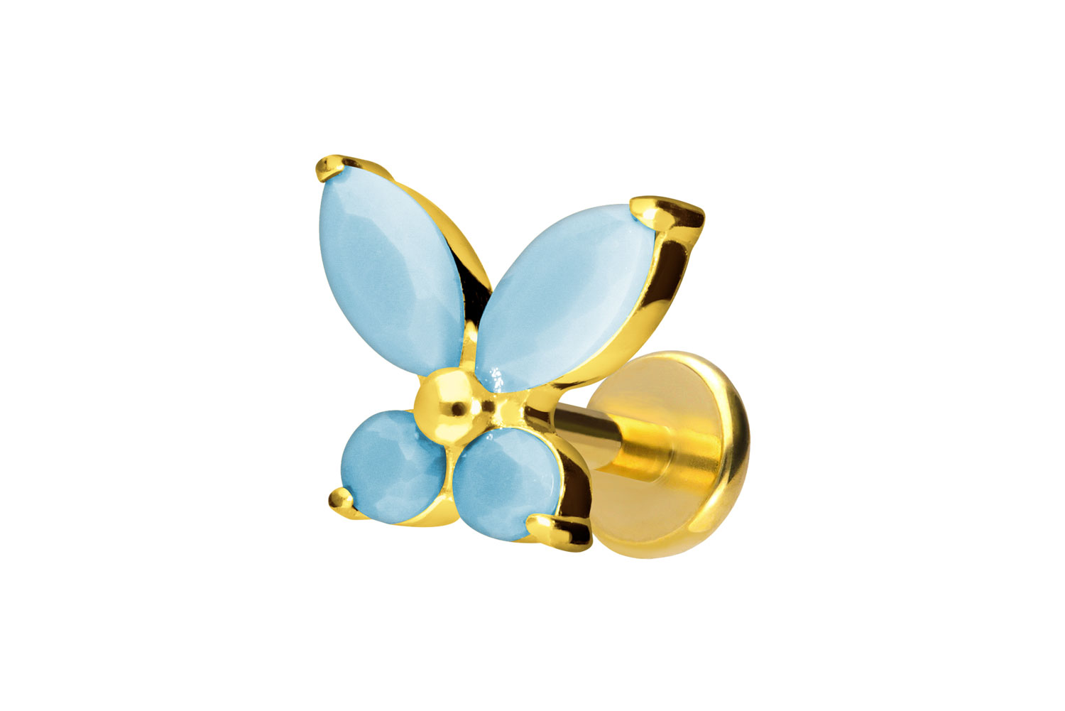 Titan Labret Piercing mit Push Fit SCHMETTERLING + SYNTHETISCHE TÜRKISE